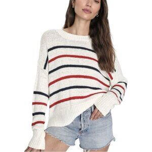 C&C California Loose Knit Striped Sweater Cream Blue Red Cozy Boho Beach Women M